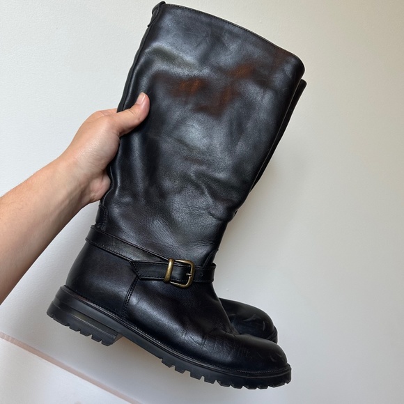 LL Bean Black Genuine Leather Knee High Riding Boots - Picture 1 of 8